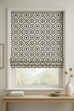 Load image into Gallery viewer, Geometric Minimal Bloom Black & White Pattern Window Roman Shade