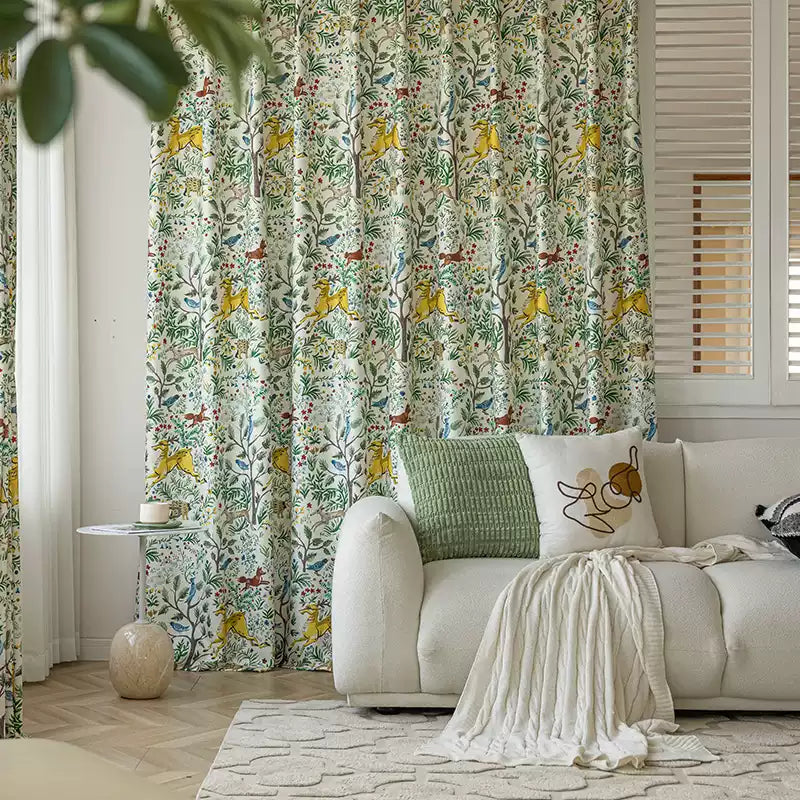 Whimsical Woodland Storybook Illustration Curtain Drapery