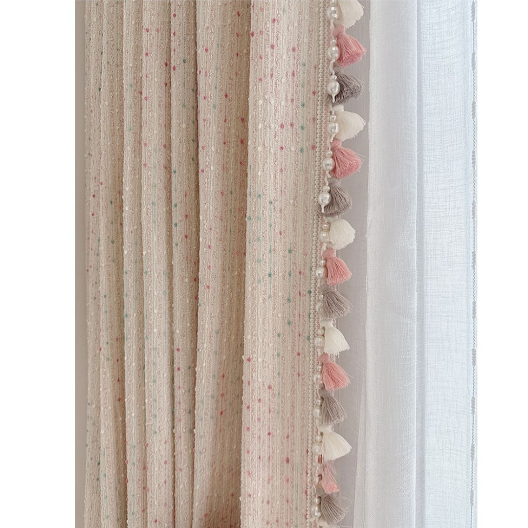 Pastel Sweetheart Rainbow Boho Drapes Speckled Tassel Curtain Boho Drapery