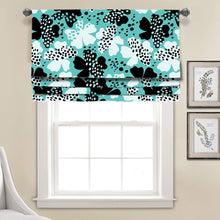 Load image into Gallery viewer, Teal Turquoise Mod Blossoms Linen Faux Roman Shade Valance