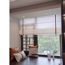 Load image into Gallery viewer, Contemporary Sleek Modern Luxe Metal and Strap Window Roman Shade
