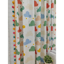 Load image into Gallery viewer, Playful Clouds and Pom-Poms Happy Place Nursery Window Curtains Drapery