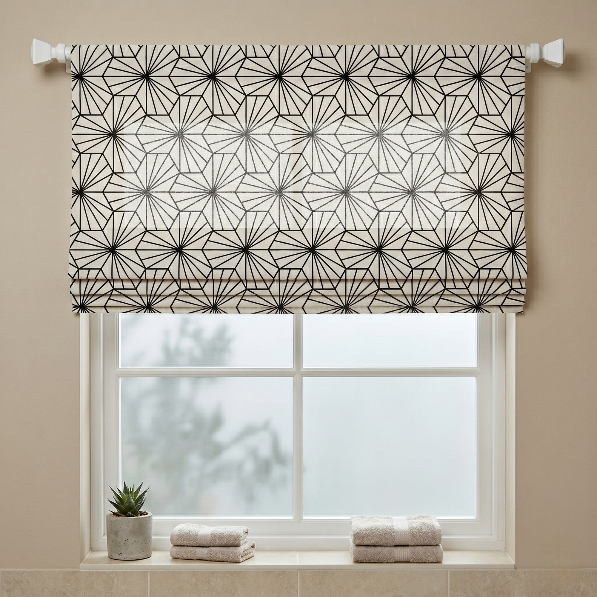 Modern Geometric Starburst Faux Roman Shade Valance – Art Shades