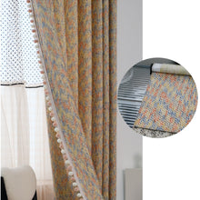 Load image into Gallery viewer, Boho Multicolor Tweed Drapery Curtains with Pom Pom Trim