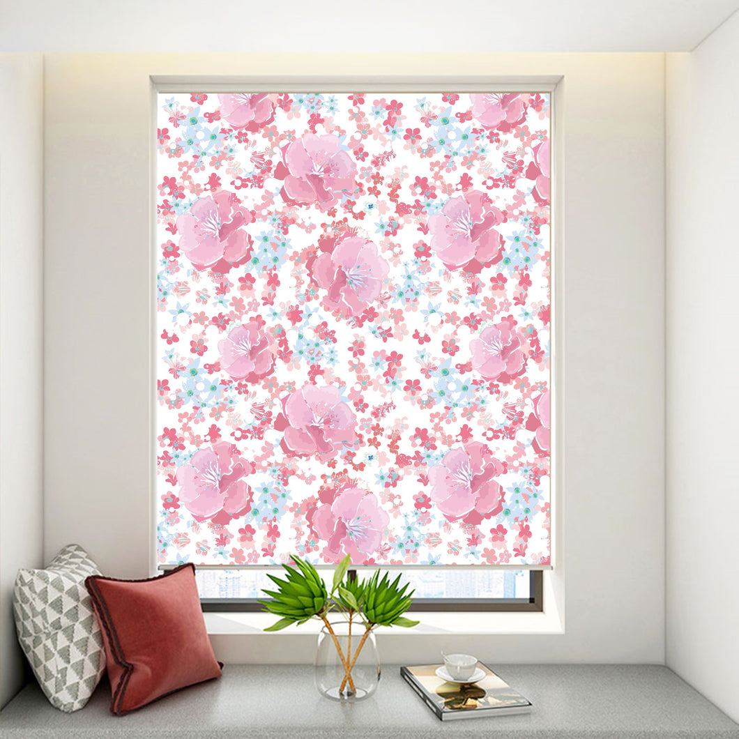 Watercolor Pink Hibiscus Garden Window Roller Shade