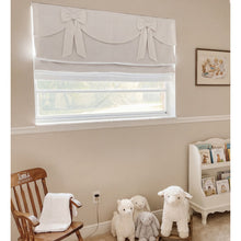 Load image into Gallery viewer, White Linen Ribbon Bows Valance Window Roman Shade