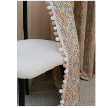 Load image into Gallery viewer, Boho Multicolor Tweed Drapery Curtains with Pom Pom Trim