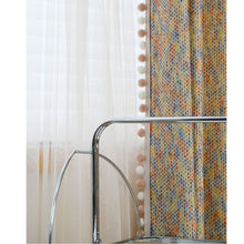 Load image into Gallery viewer, Boho Multicolor Tweed Drapery Curtains with Pom Pom Trim