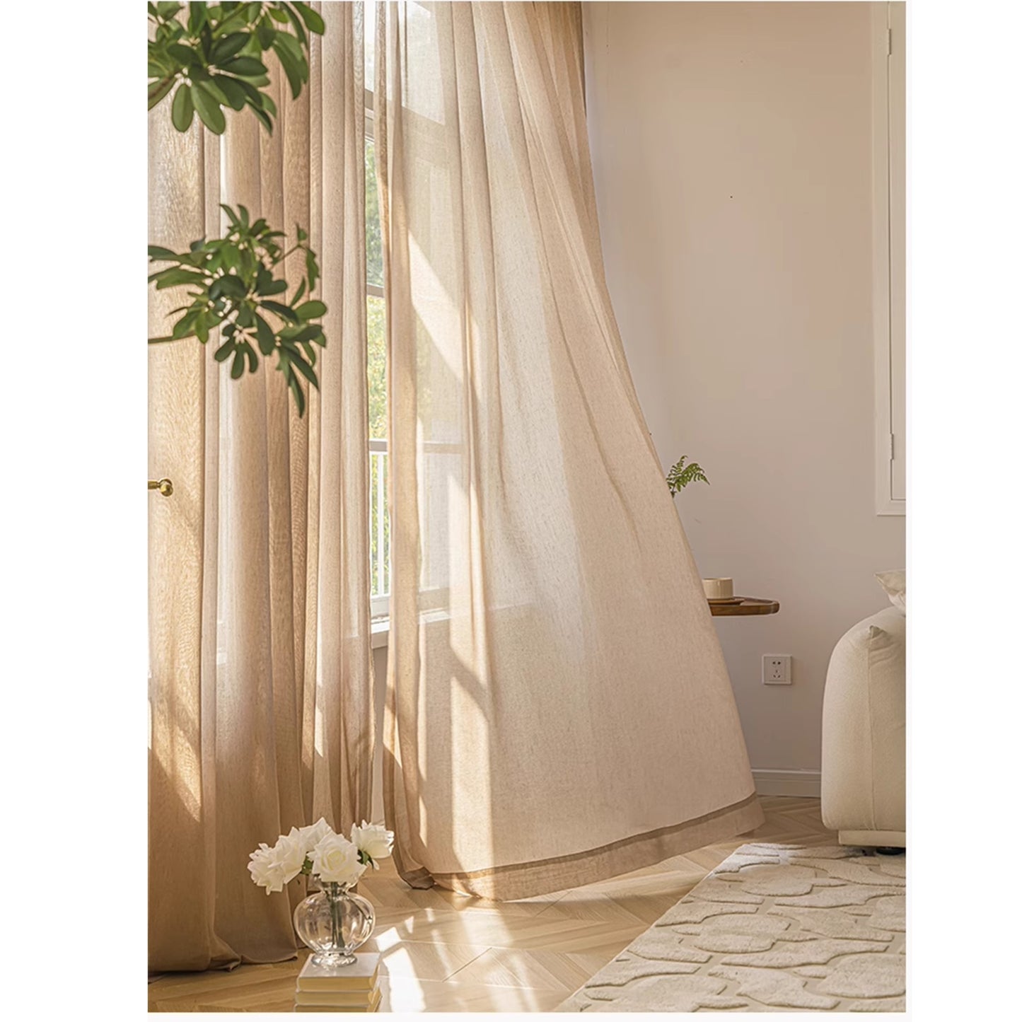 Elegant Golden Hour Sheer Linen Curtain Drapery
