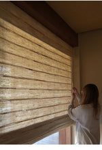 Load image into Gallery viewer, Natural Reed Linen Roman Style Window Roller Shade