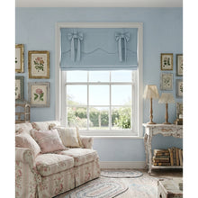 Load image into Gallery viewer, Blue Linen Ribbon Bows Valance Window Roman Shade