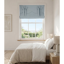 Load image into Gallery viewer, Blue Linen Ribbon Bows Valance Window Roman Shade