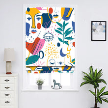 Load image into Gallery viewer, Colorful Maximalist Abstract Faces and Nature Window Roman Shade