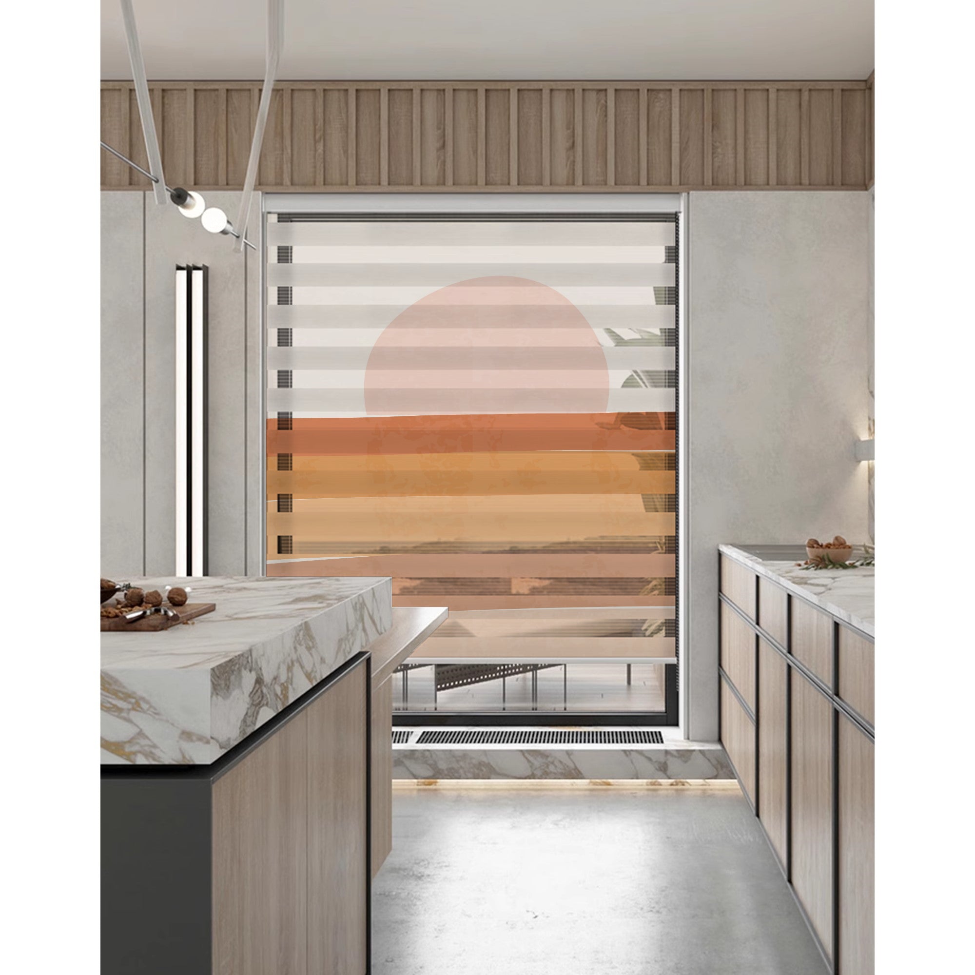 Mid Century Modern Boho Art Earth Tone Window Zebra Roller Shades