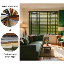 Load image into Gallery viewer, African Whitewood Venetian Blinds | Solid Wood Window Slats with Customizable Color Cloth Tapes & Decorative Straps