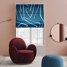 Load image into Gallery viewer, Contemporary Blue Abstract Line Pattern Linen Window Roman Shade
