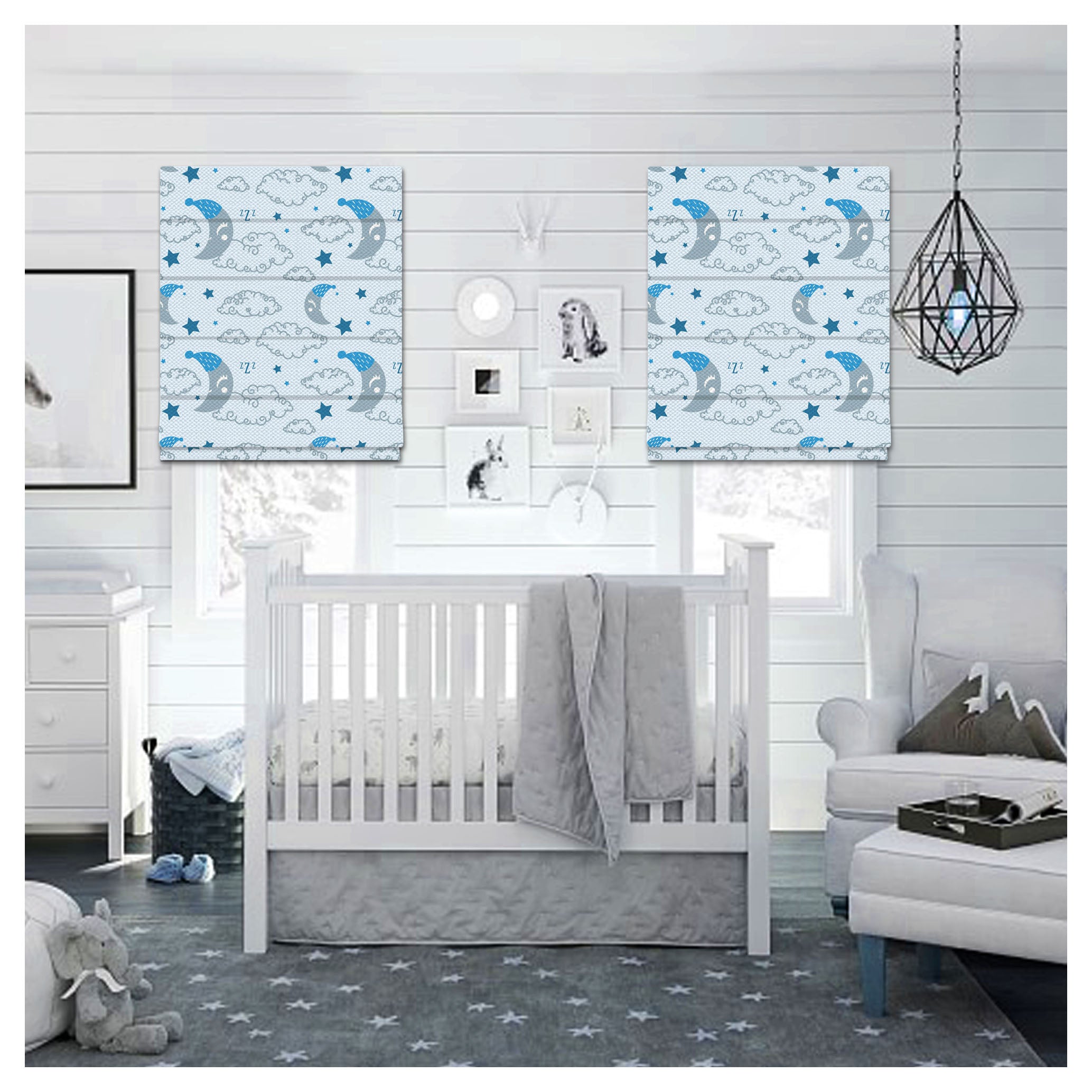 Good Night Moon Nursery Pattern Print Window Roman Shade Art Shades