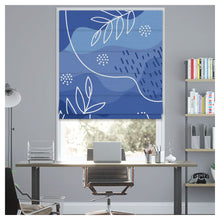 Load image into Gallery viewer, Abstract Organic Leaf Pattern Blue Print Window Roman Shade