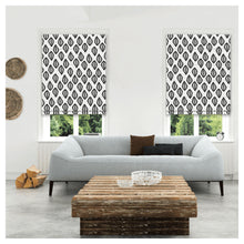 Load image into Gallery viewer, Black and White Monochrome Doodle Leaf Window Roman Shade