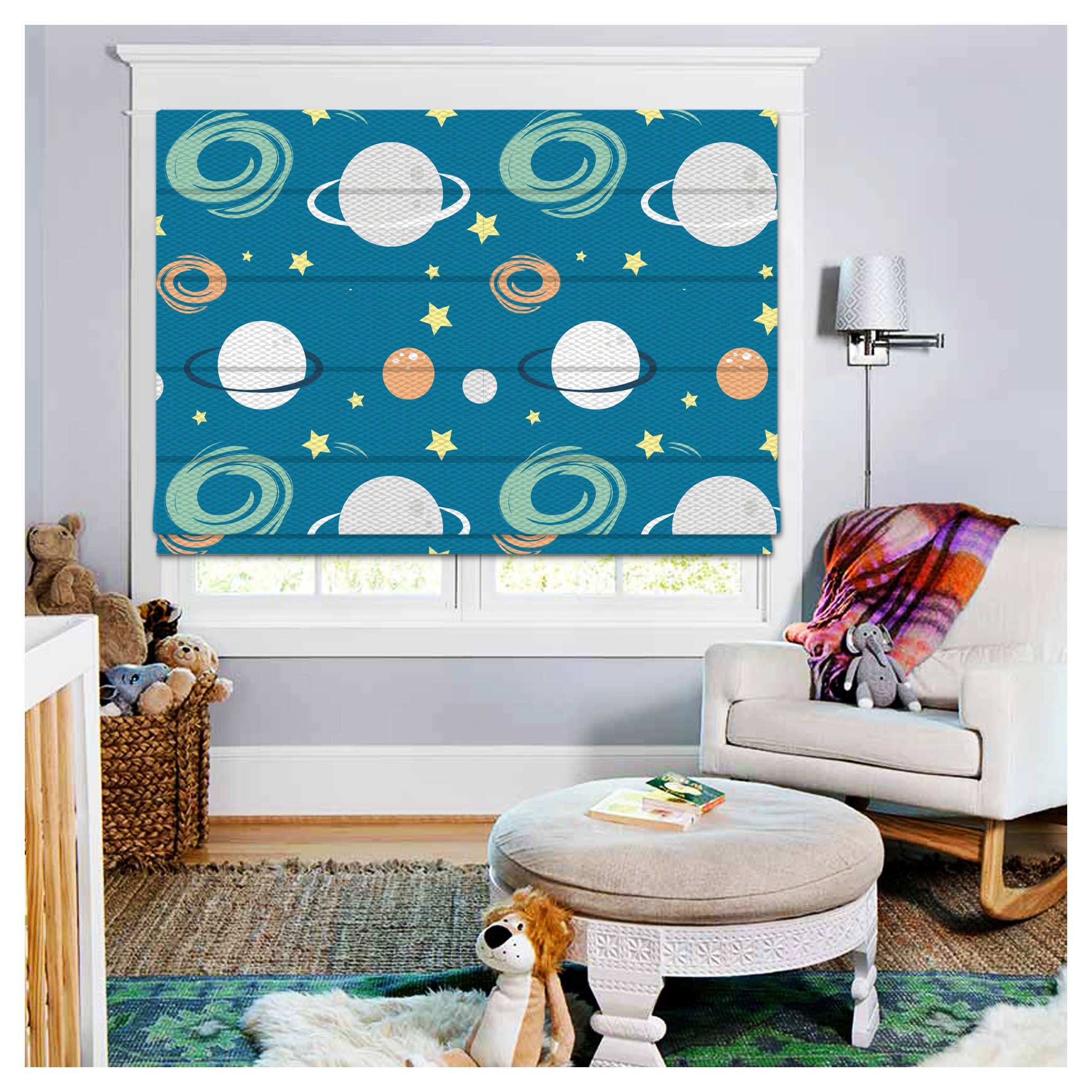 Space and Planet Nursery Window Roman Shade – Art Shades