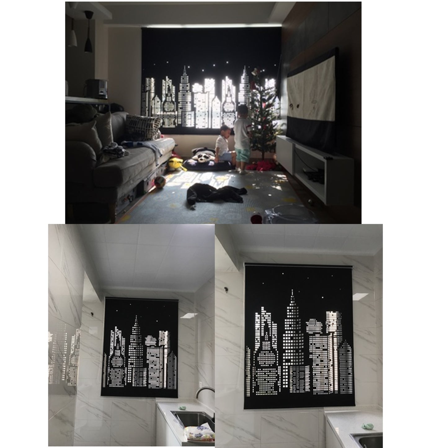 Skyline Blackout Die Cut Cutout Sparkle Window Roller Blinds Shades Curtains