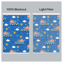 Load image into Gallery viewer, Happy Bears in the Bus Nursery Blue Window Roller Shade