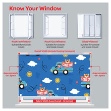 Load image into Gallery viewer, Happy Bears in the Bus Nursery Blue Window Roller Shade