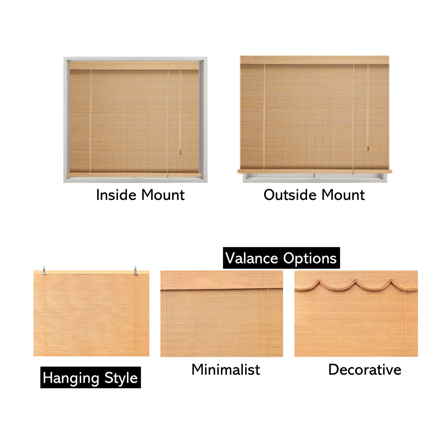 Natural Bamboo Zen Vibes Window Roller Shade Blinds