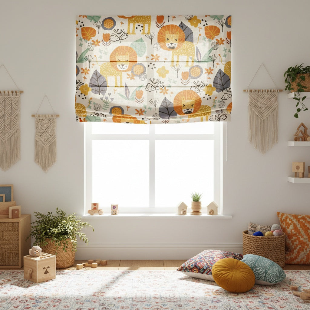 Boho Safari Lion Parade Window Roman Shade
