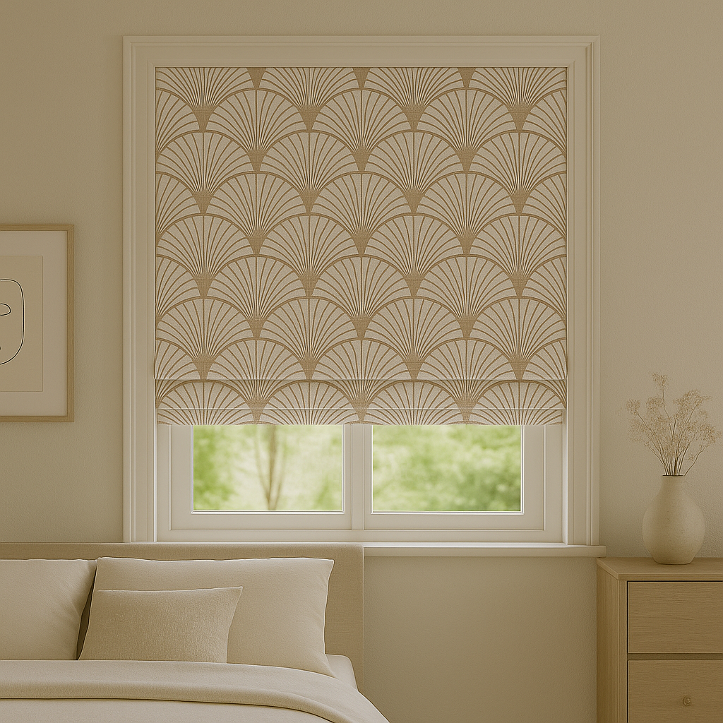Beige Fan Geometries Pattern Window Roman Shade