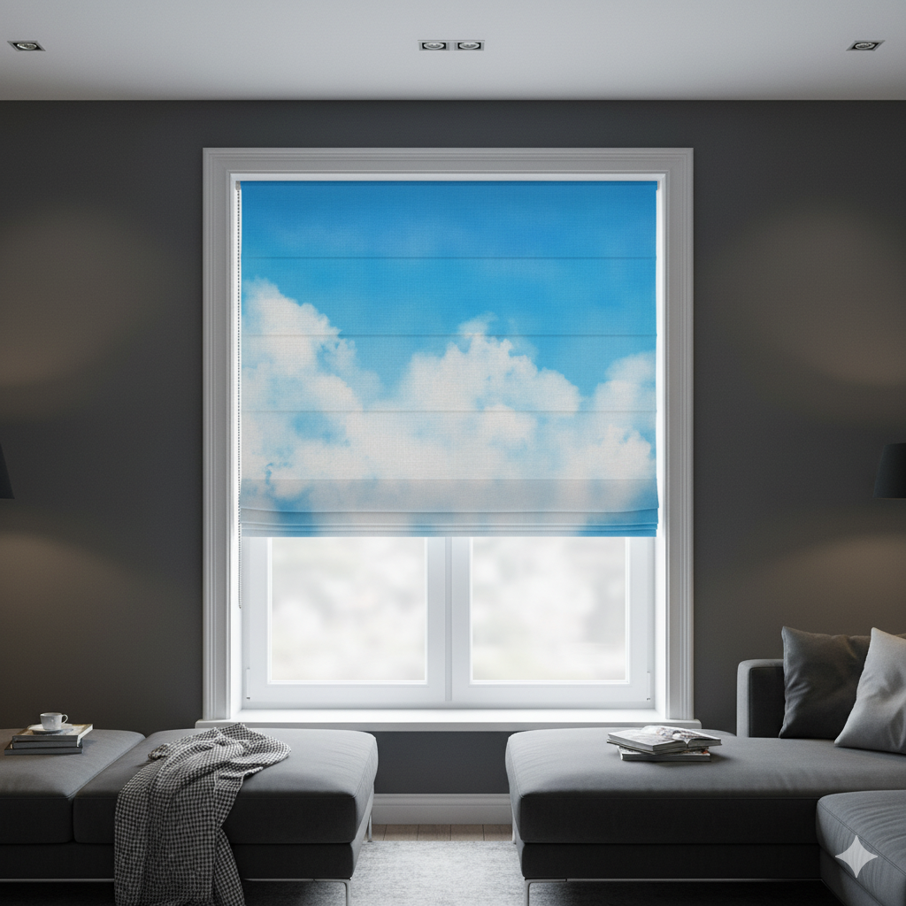 Clouds in the Sky Abstract Watercolor Window Roman Shade