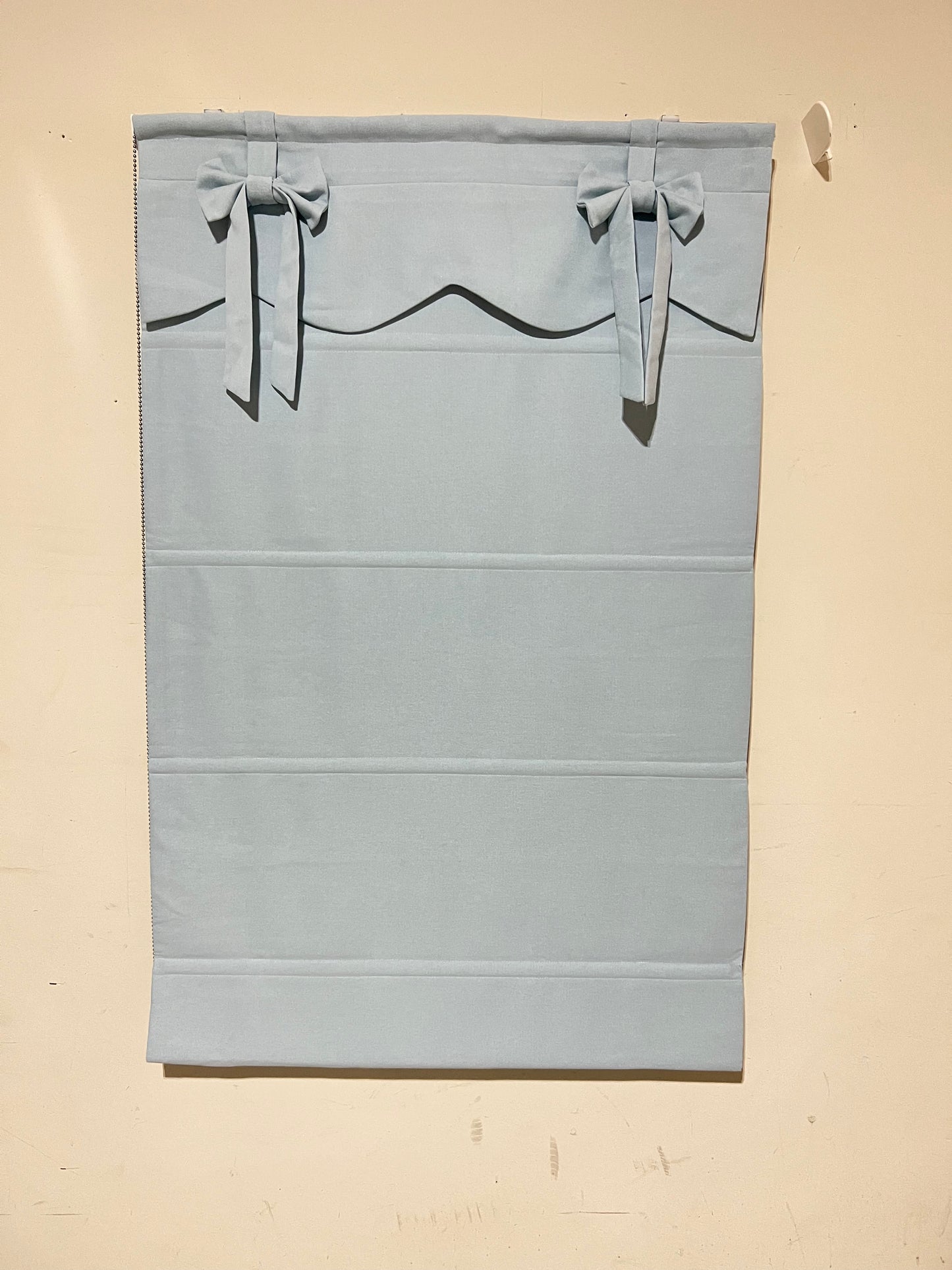 Blue Linen Ribbon Bows Valance Window Roman Shade
