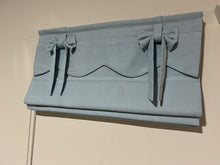 Load image into Gallery viewer, Blue Linen Ribbon Bows Valance Window Roman Shade
