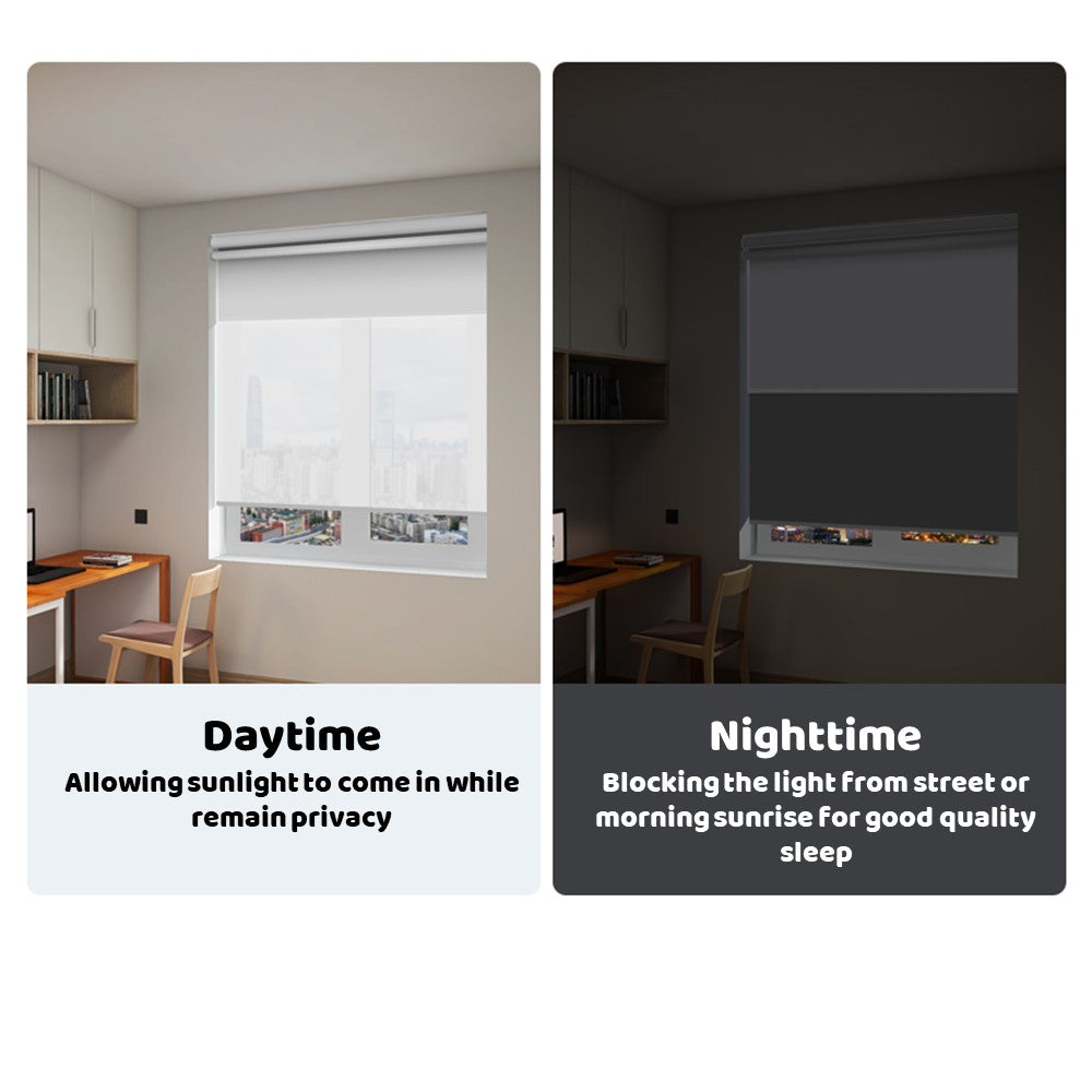 Dual Light Filter and Blackout 2 in 1 Waterproof Double Layered Window Roller Shade