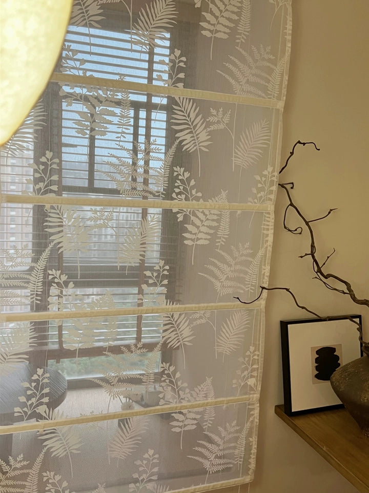 Sheer Botanical Leaf Pattern Light Filtering Transparent Window Roman Shade