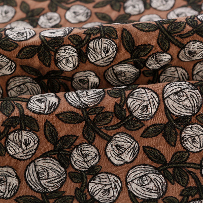 Linen Flower Roses Embroidery Mid Century Roman Shade