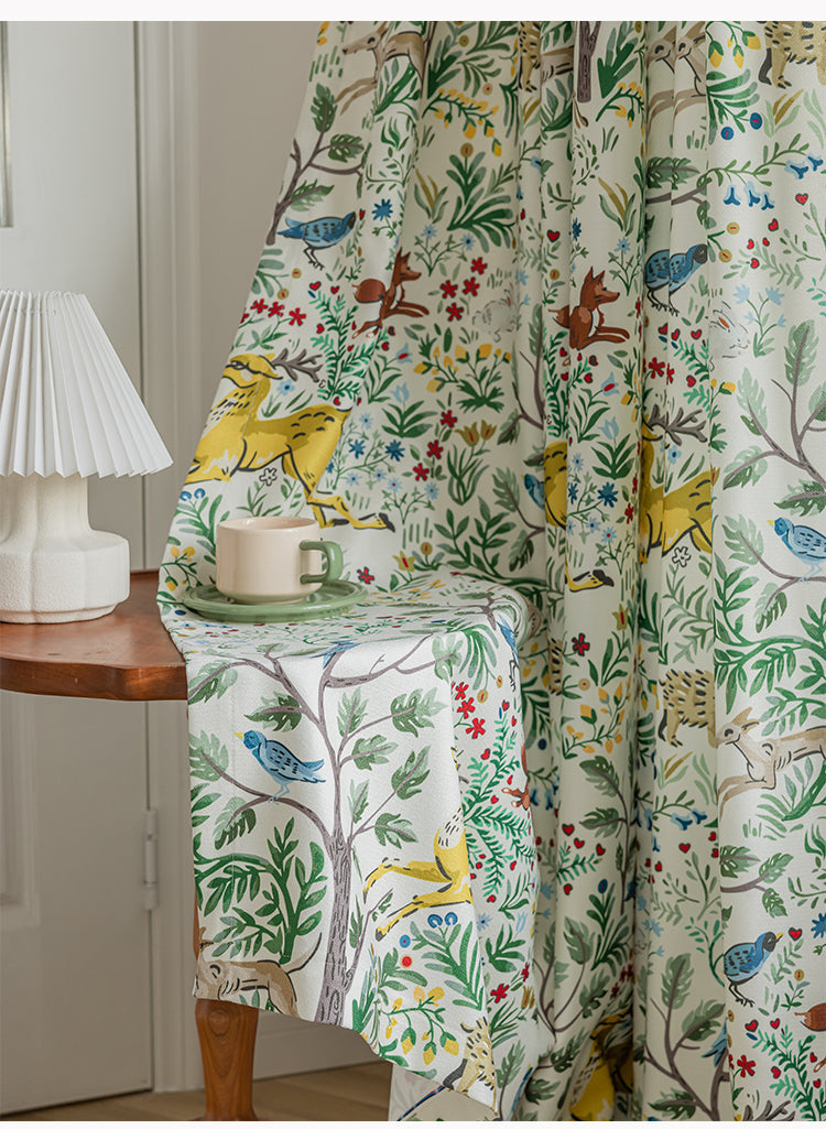 Whimsical Woodland Storybook Illustration Curtain Drapery