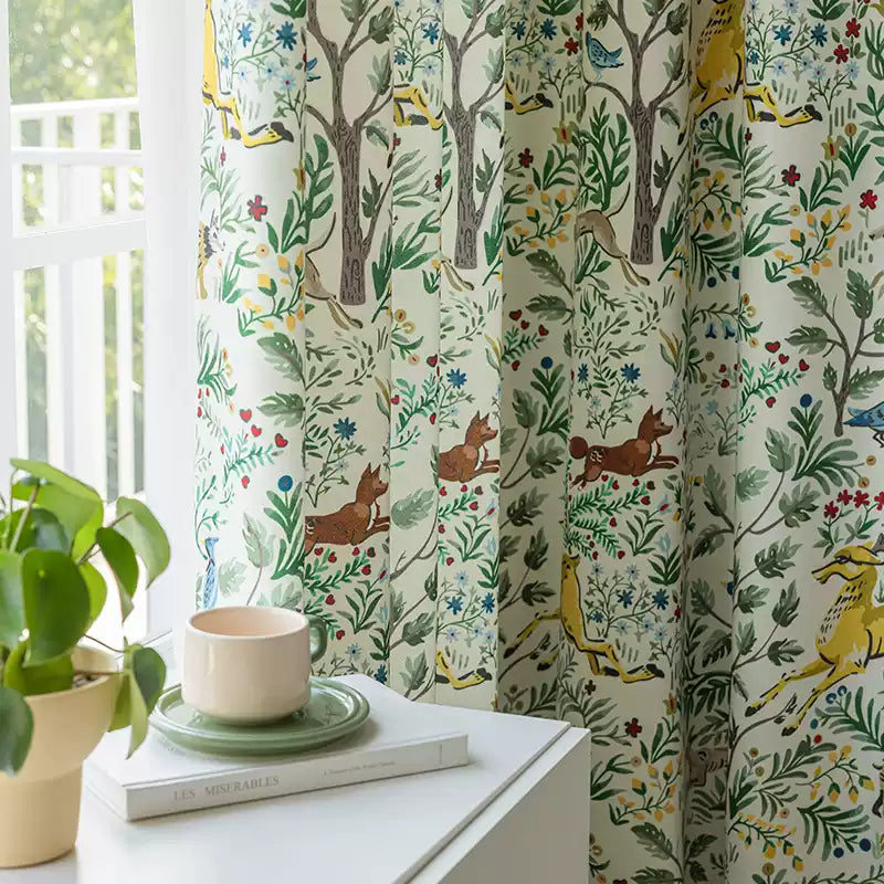 Whimsical Woodland Storybook Illustration Curtain Drapery