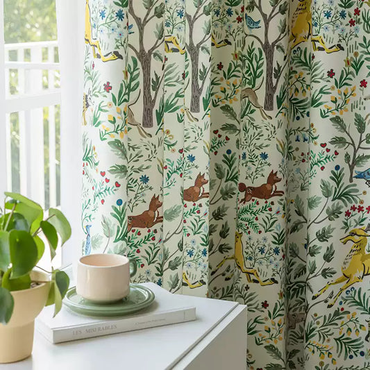 Whimsical Woodland Storybook Illustration Curtain Drapery