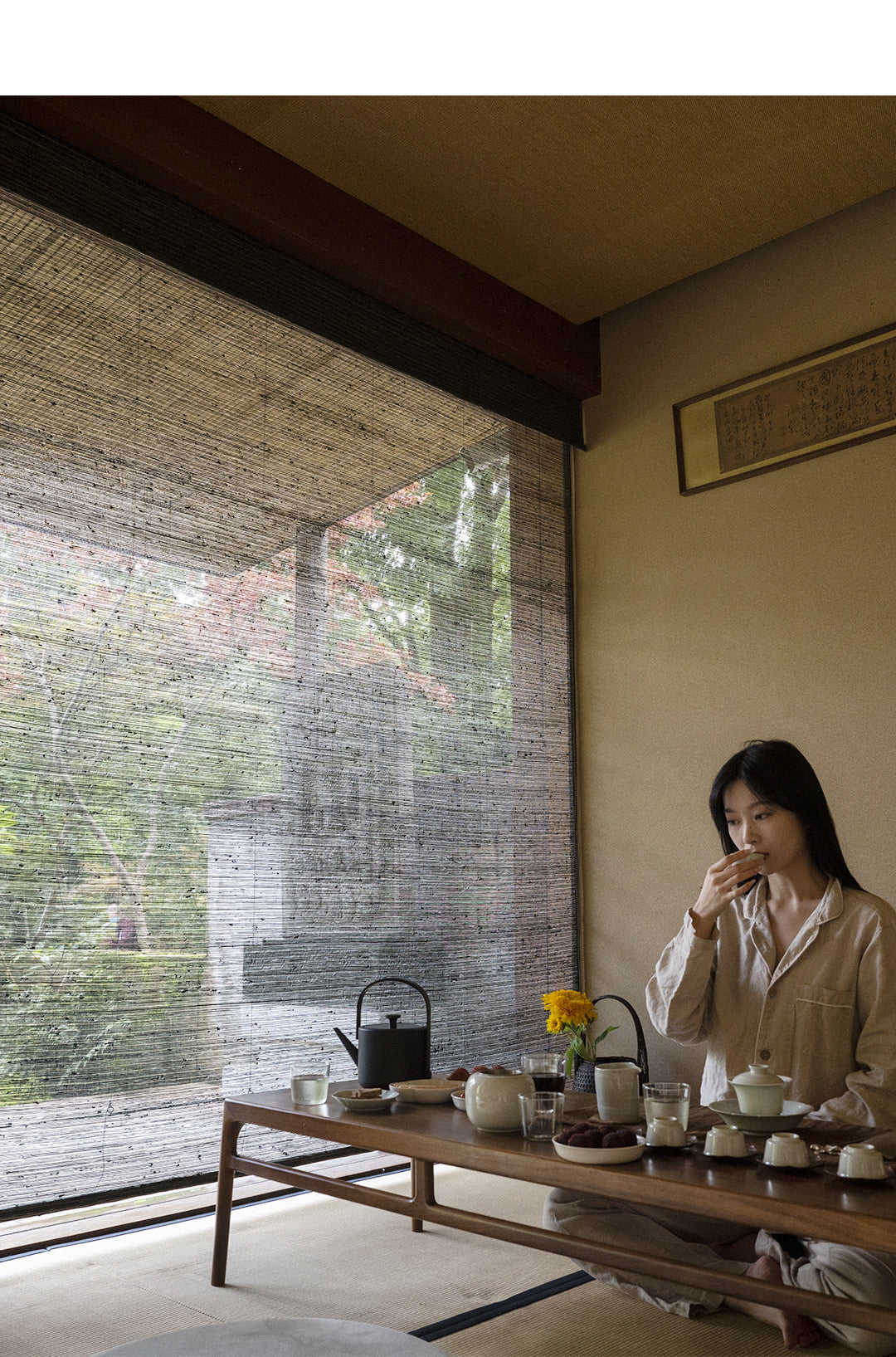 Natural Flax and Copper Weave Window Shade (Top Down Bottom Up Available)