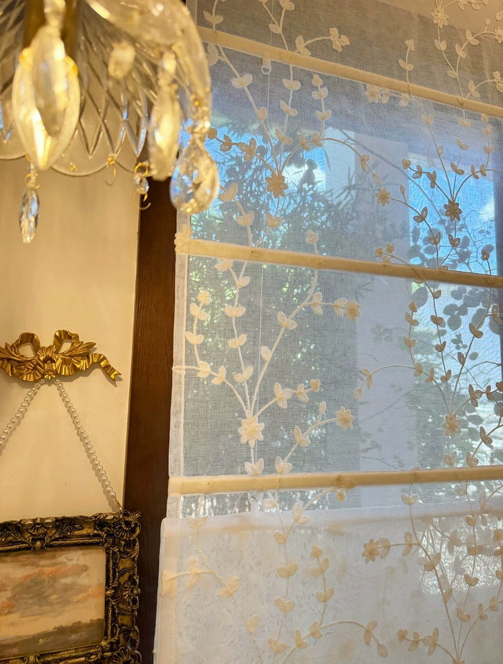 Sheer Daisy Blossom Embroidered Flora Transparent Window Roman Shade