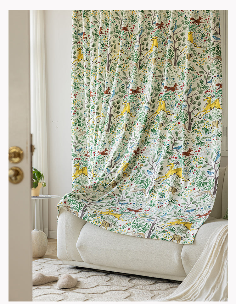 Whimsical Woodland Storybook Illustration Curtain Drapery