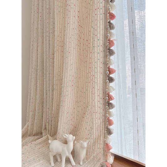 Pastel Sweetheart Rainbow Boho Drapes Speckled Tassel Curtain Boho Drapery