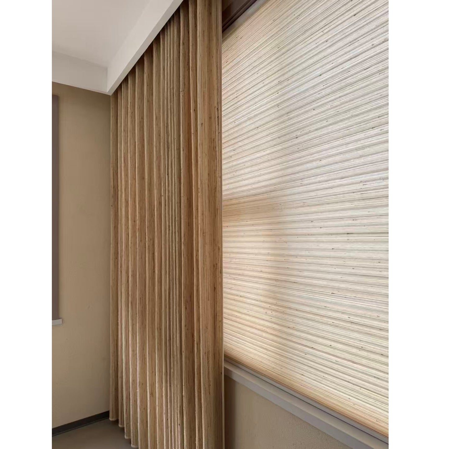 Natural Woven Fiber Curtain Rustic Light Filtering Indoor Outdoor Drapes - Curtain Track Hooks Pre-Attached