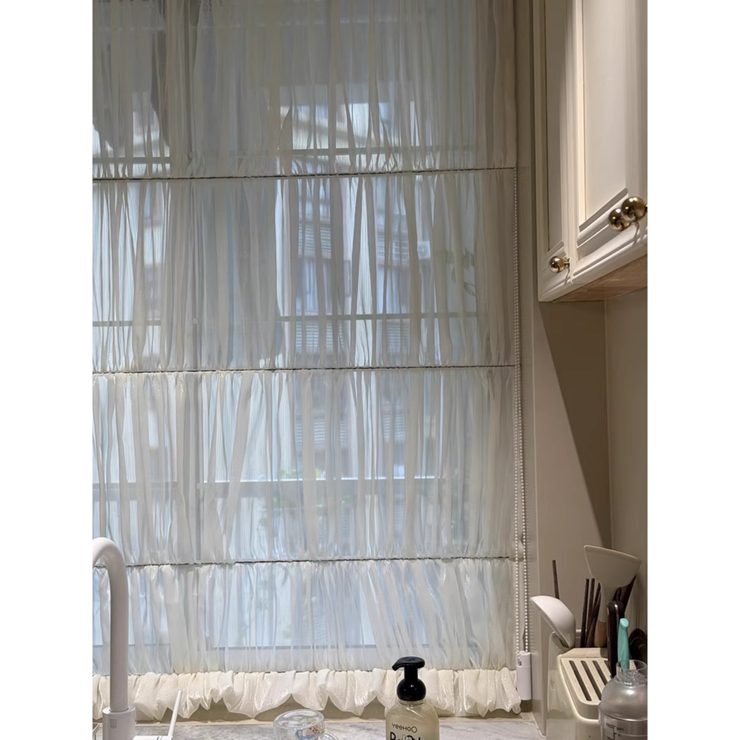 Soft Cloud Draped Aesthetic Ruffled Window Roman Shade