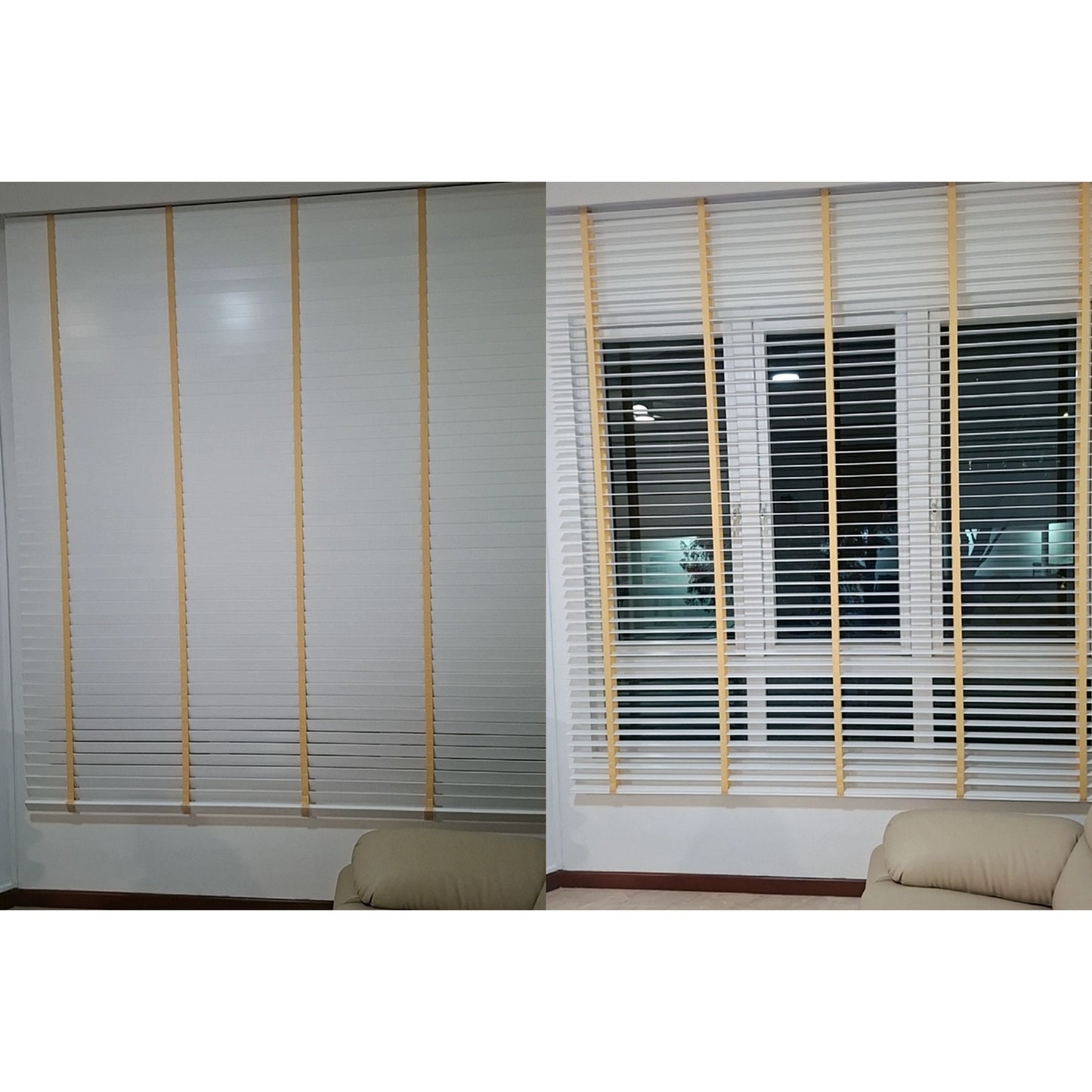 African Whitewood Venetian Blinds | Solid Wood Window Slats with Customizable Color Cloth Tapes & Decorative Straps