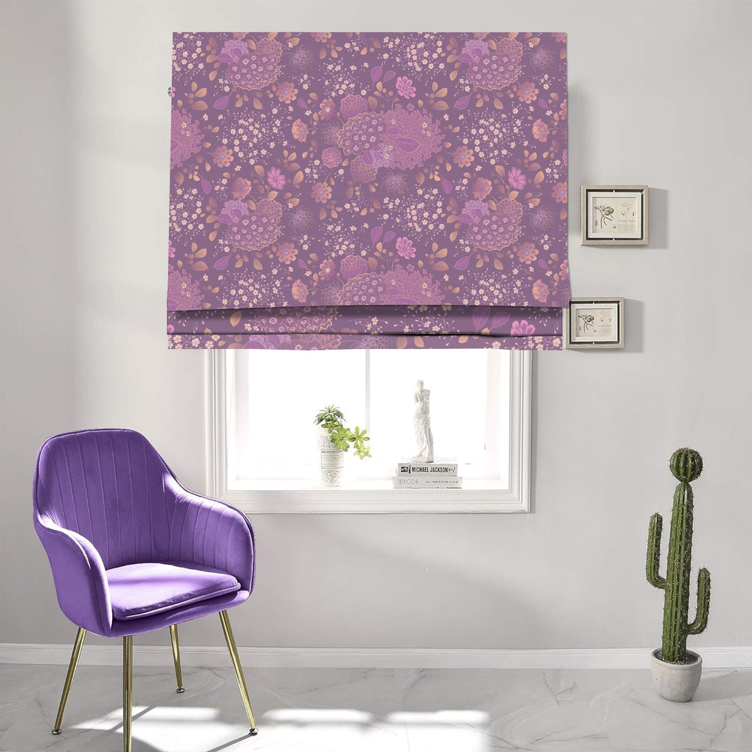 Purple Flower Print Window Roman Shade