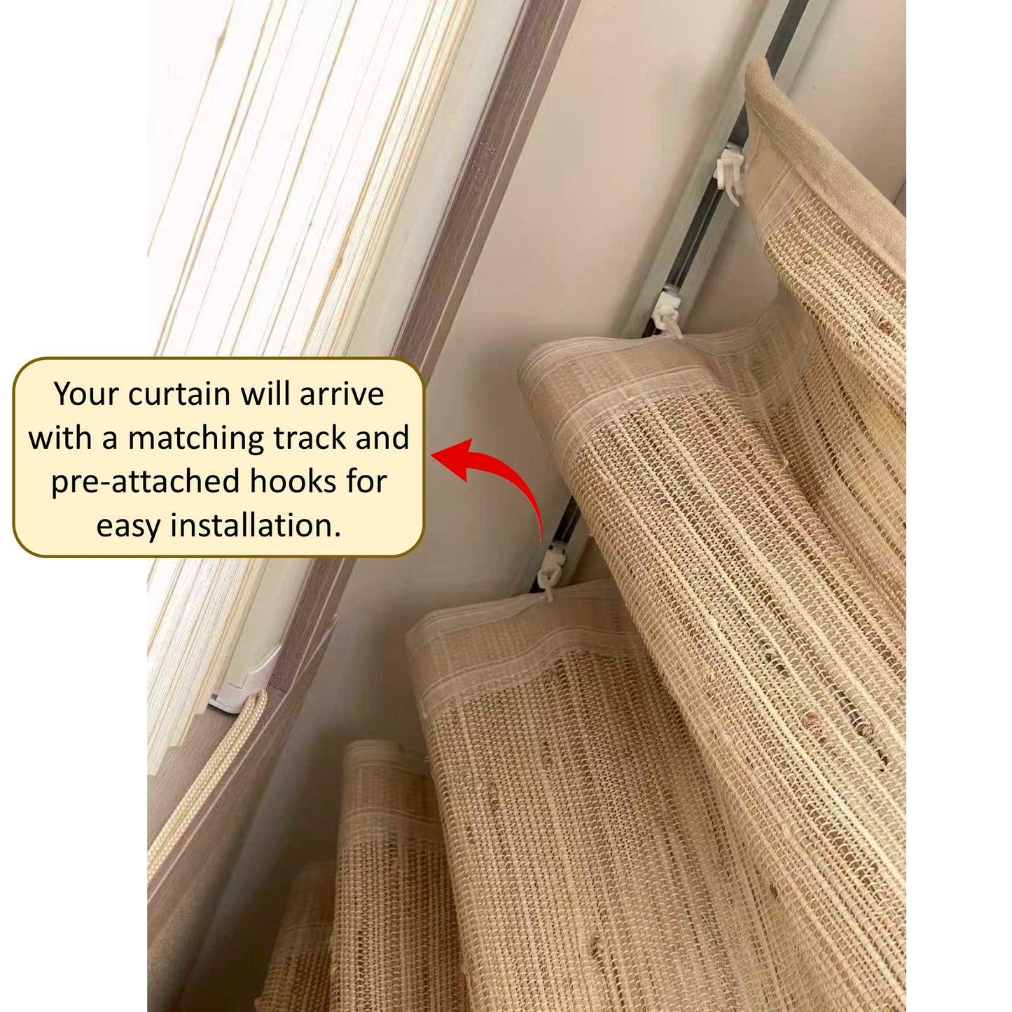 Natural Woven Fiber Curtain Rustic Light Filtering Indoor Outdoor Drapes - Curtain Track Hooks Pre-Attached