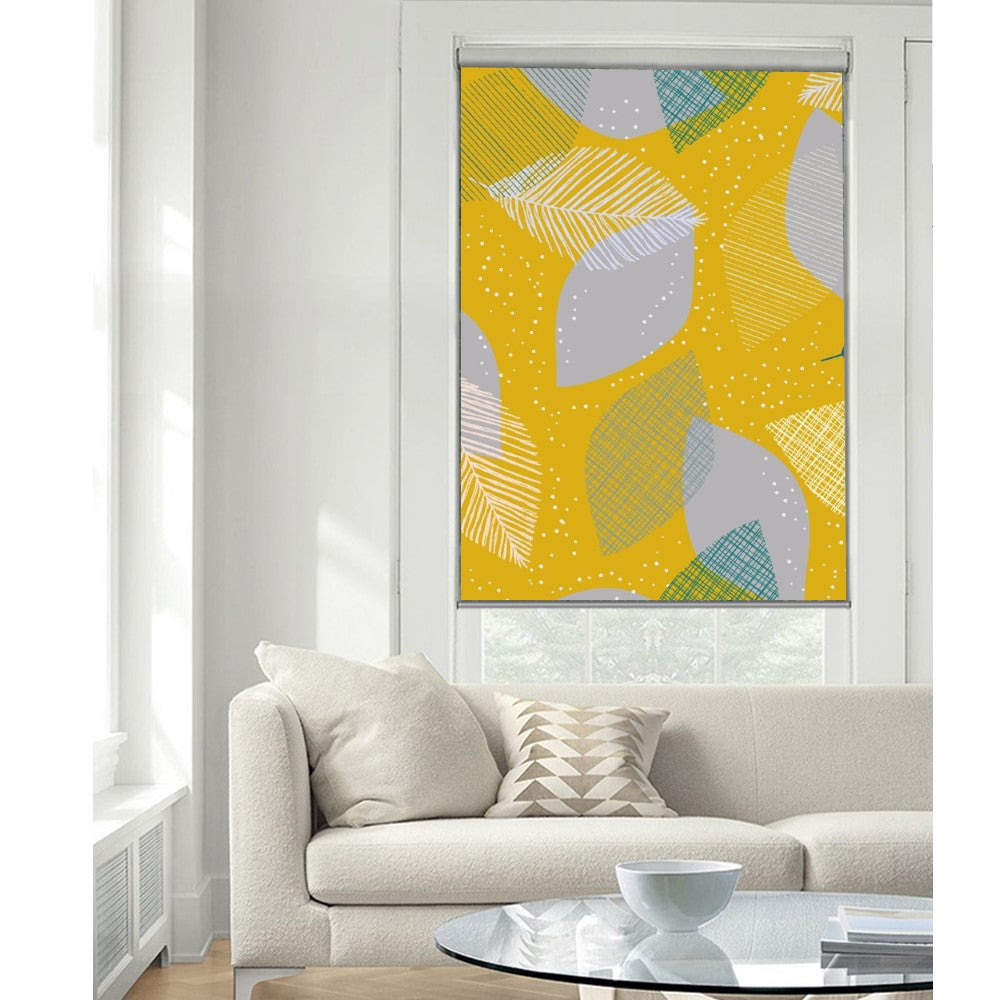 Yellow Plant Leaf Pattern Window Roller Shade