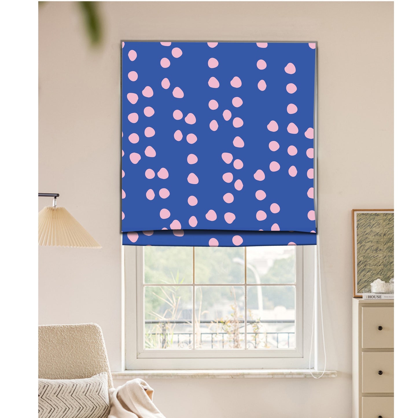 Blue Polka Dot Pastel Window Roman Shade